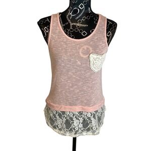 Papaya Pink Lace Trim Open Back‎ Tank Top Size S